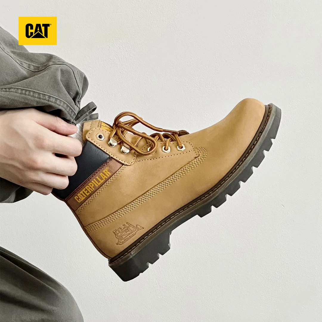CAT卡特男士高帮大黄靴防水马丁靴女复古户外工装鞋真皮休闲秋冬M