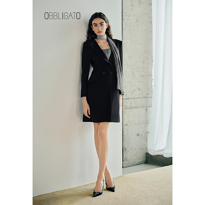 OBBLIGATO奥丽嘉朵2025早春1C35105360新品方领可拆卸飘带连衣裙