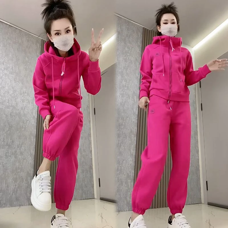 欧货休闲运动套装新款时尚宽松显瘦拉链连帽卫衣两件套
