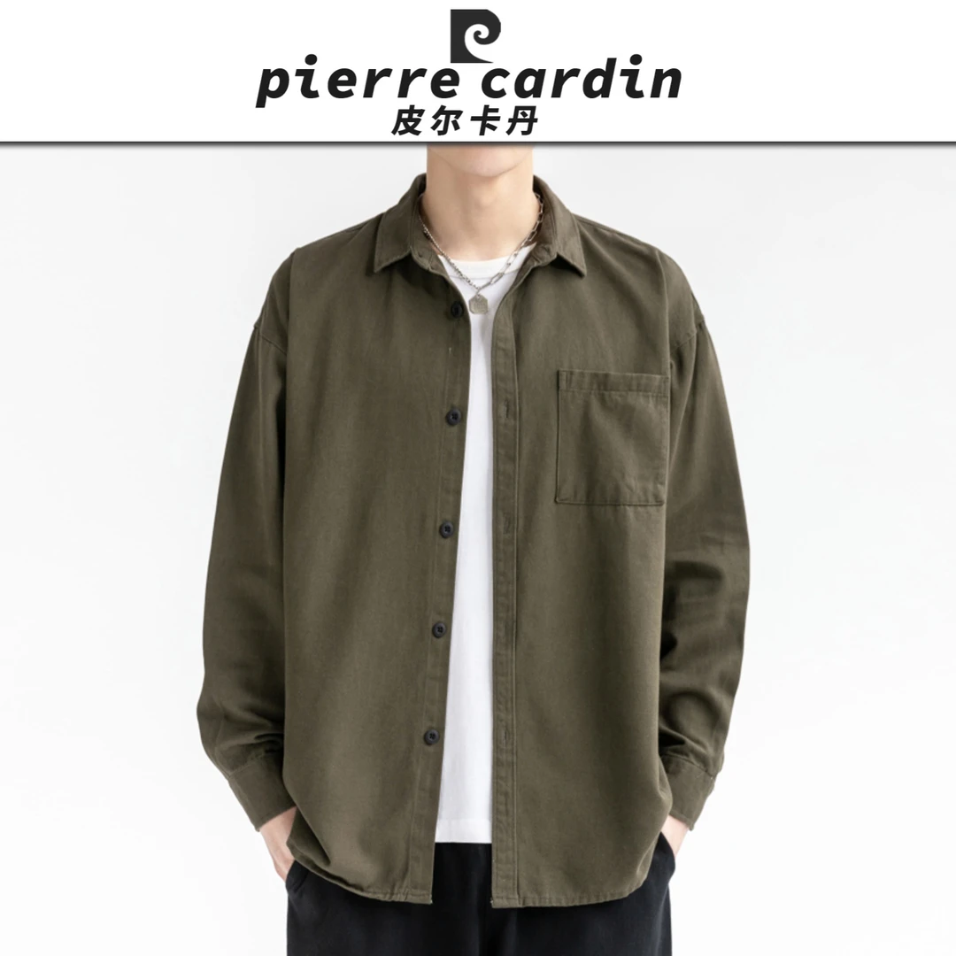 皮尔卡丹【官方】衬衫外套男春秋纯棉薄款工装长袖休闲时尚开衫外套