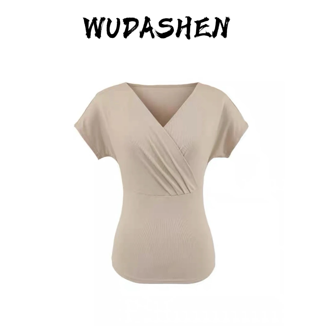 【你伍老板娘】“德州日记”交叉显胸大金身修身基础纯色T