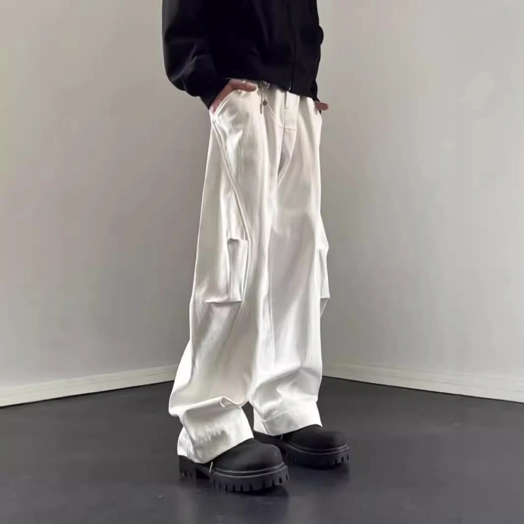 春秋直筒宽松高街风牛仔长裤子男欧美街头水洗做旧牛仔裤薄款