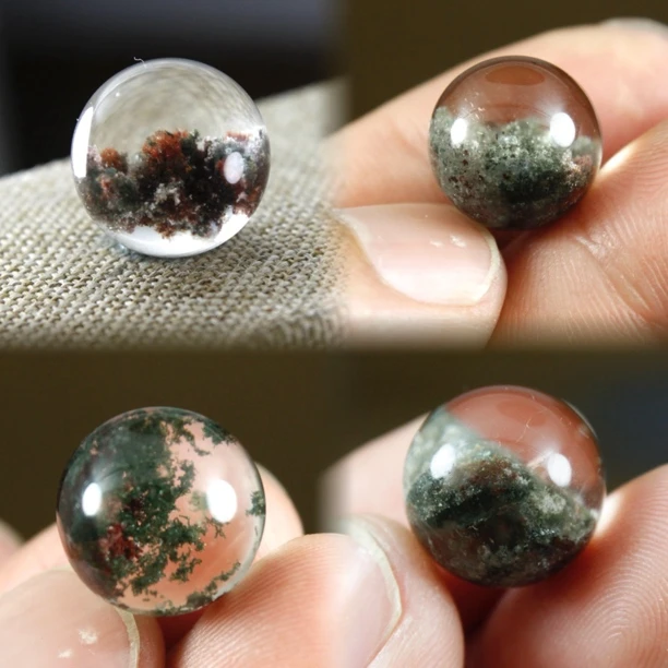 一物一图天然水晶绿幽灵彩色四季幽灵圆珠散珠多宝珠纯净体DIY