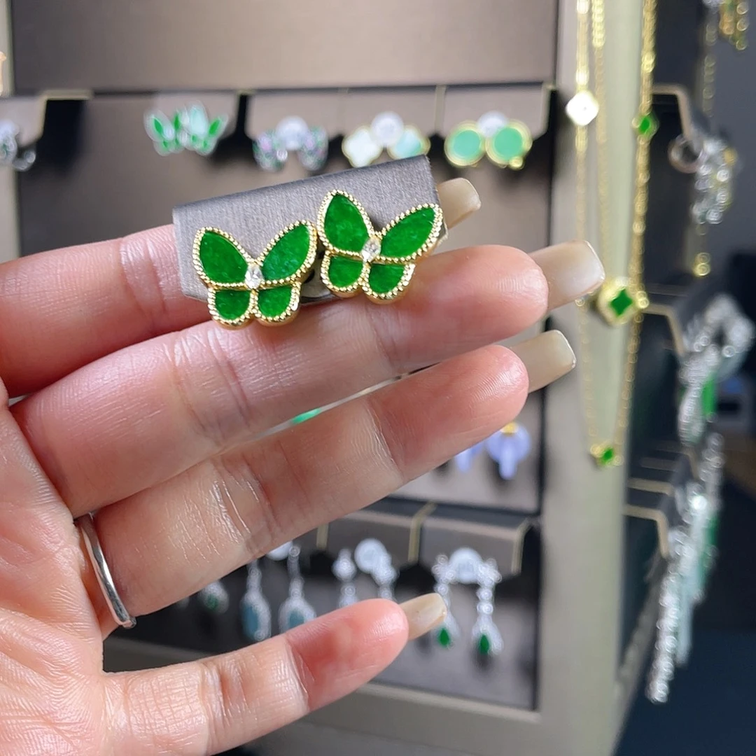 @****翡翠银S925镶嵌耳饰缅甸A货