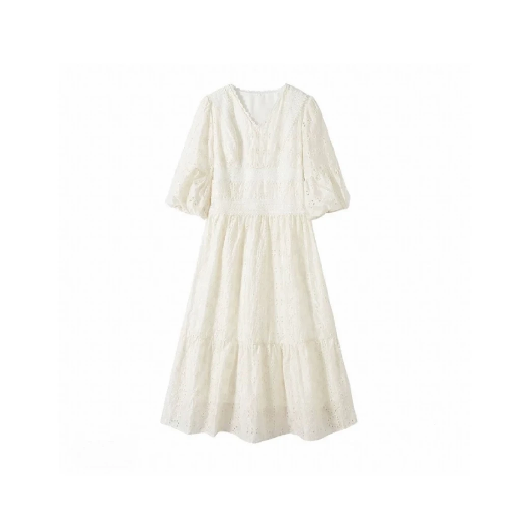 新款蕾丝镂空连衣裙气质泡泡袖高级感仙女裙KAD233