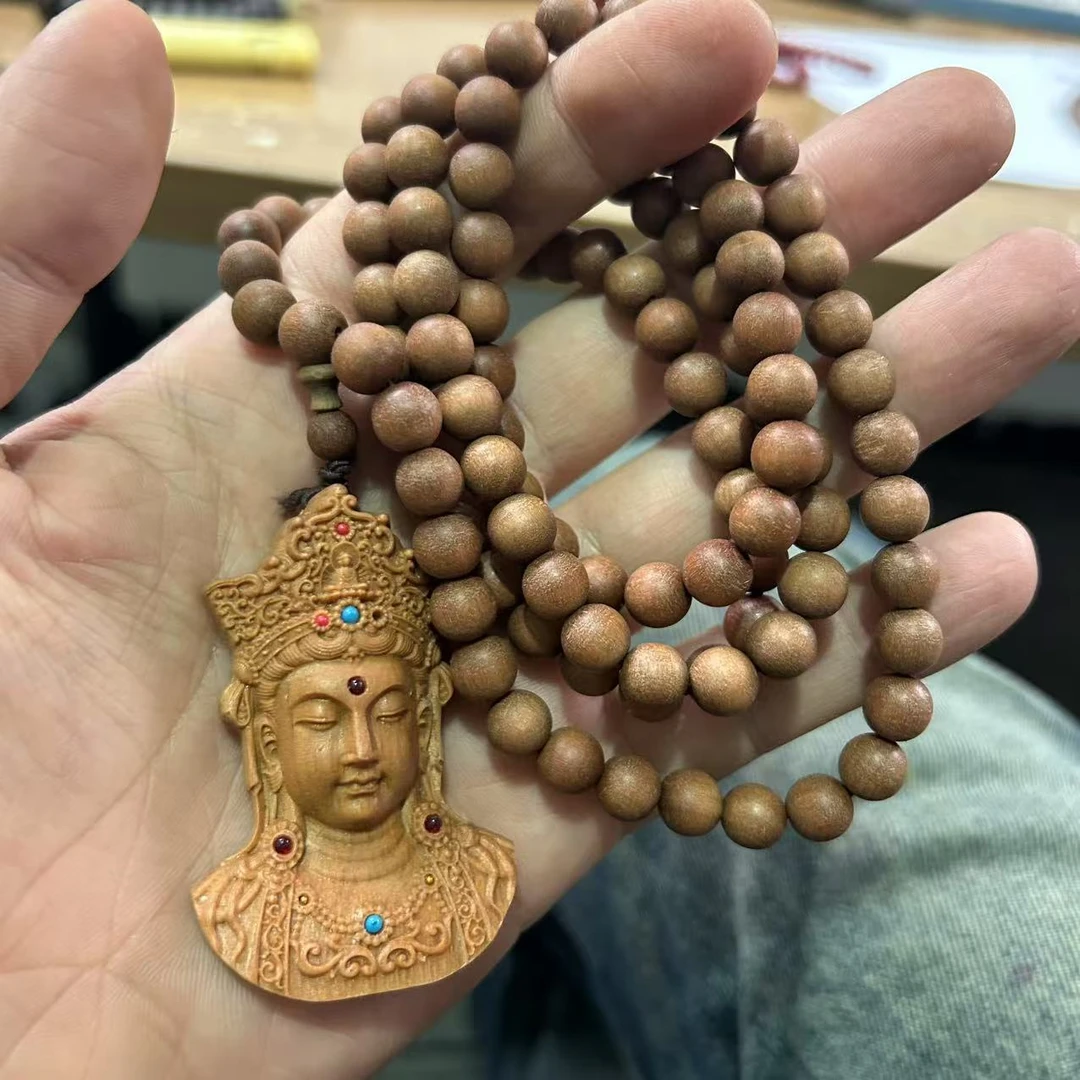 非金属木质项链 精工珠链藏收老山搭配雕刻观音项链锁骨链挂件