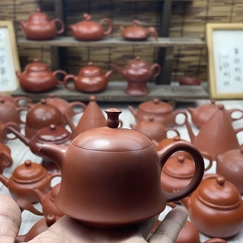 茶壶紫砂杰****徊潮州朱泥手拉壶金钟壶