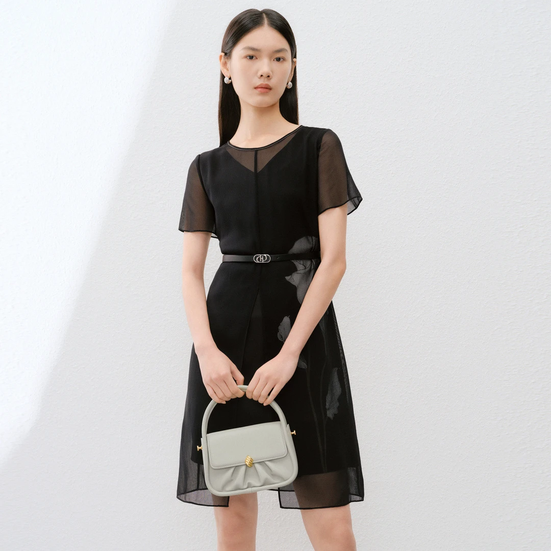 【粉丝专享】春夏款醋酸高级通勤纱网短袖连衣裙CF04238