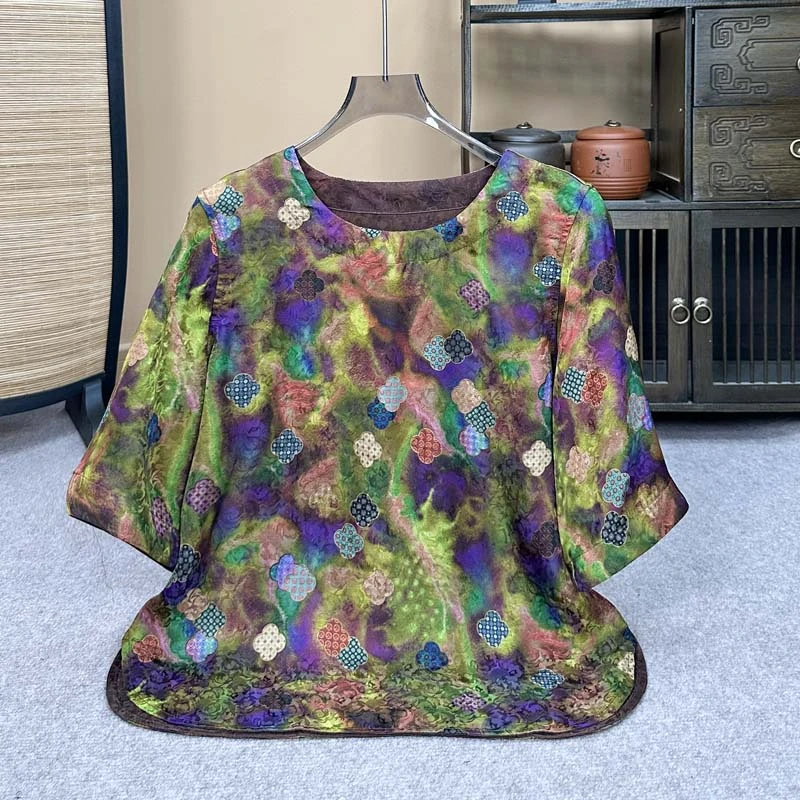 1310上衣女装常规款复古宽松圆领唐装夏季双面薄款紫色