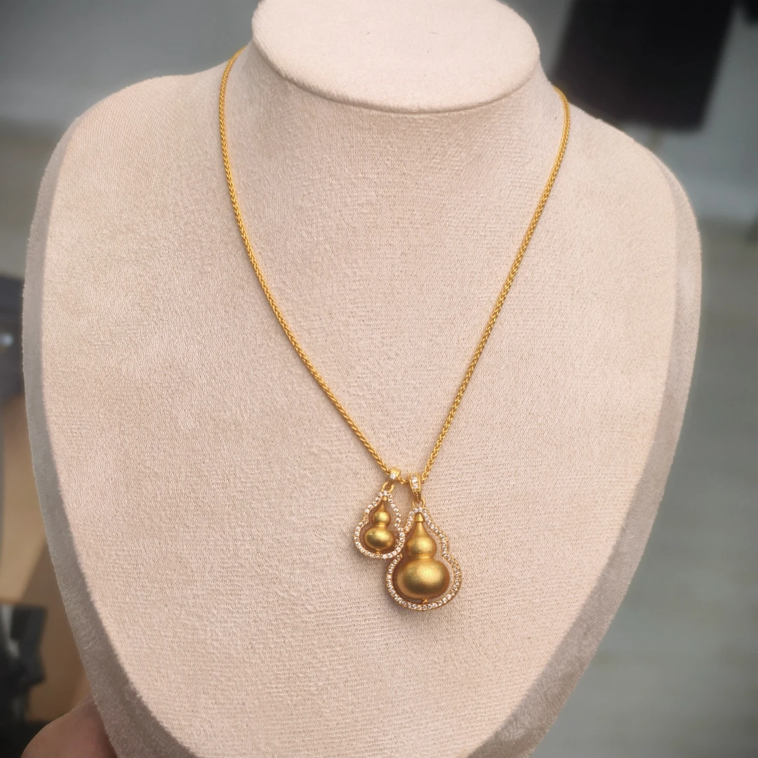 铜合金珐琅项链 轻奢双面金色葫芦1105