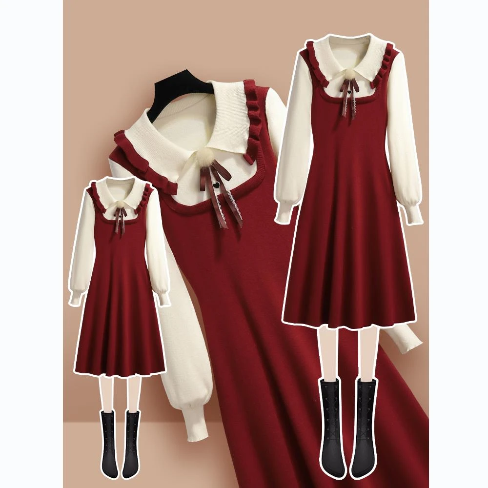 红色针织连衣裙女冬新款小个子新年衣服配大衣内搭打底裙