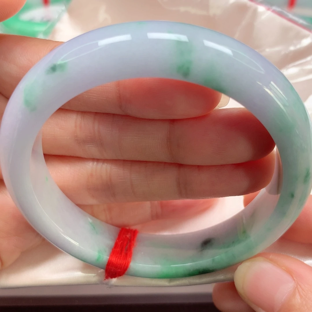 翡翠未镶嵌手镯冰胶紫底绿飘花福利