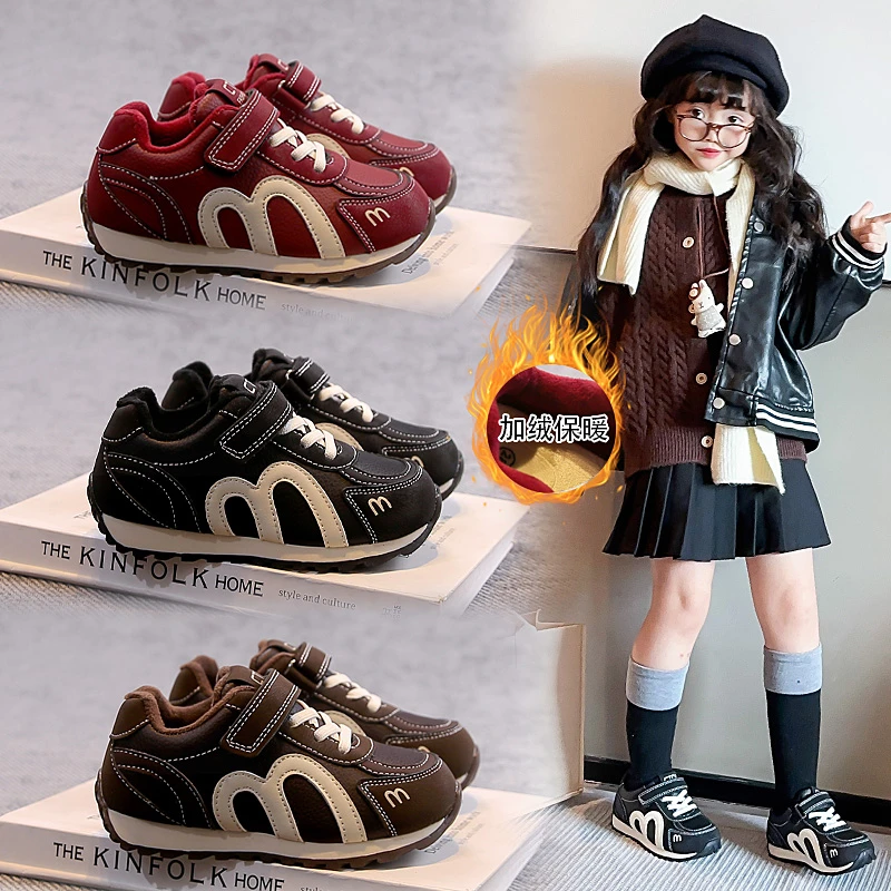 古米乐冬季加绒男女童轻便软底防滑休闲阿甘小众韩版儿童鞋
