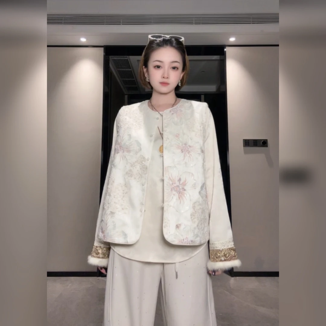 9825新款新中式国风轻奢重工刺绣提花马甲开衫