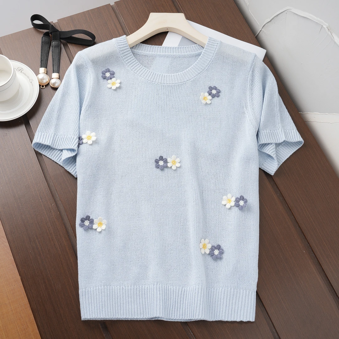 【 秀特 】. 夏季新 圆领轻薄时尚立体花朵显瘦时尚针织衫16HC5090