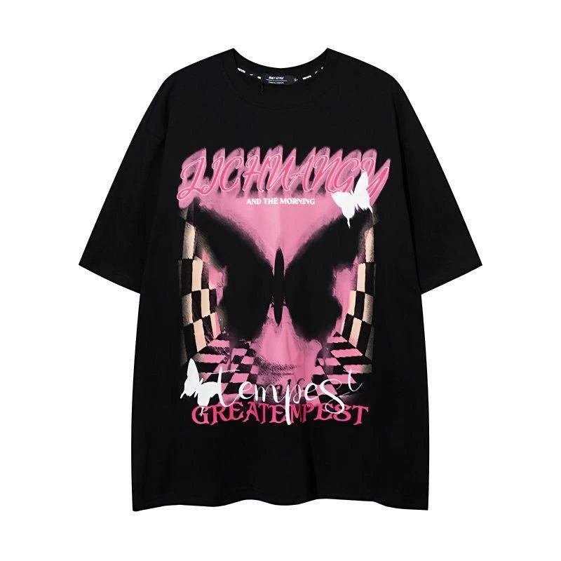 【TQUX港奢男装】美式复古hiphop潮流夏季透气品质短袖T恤男女蝴