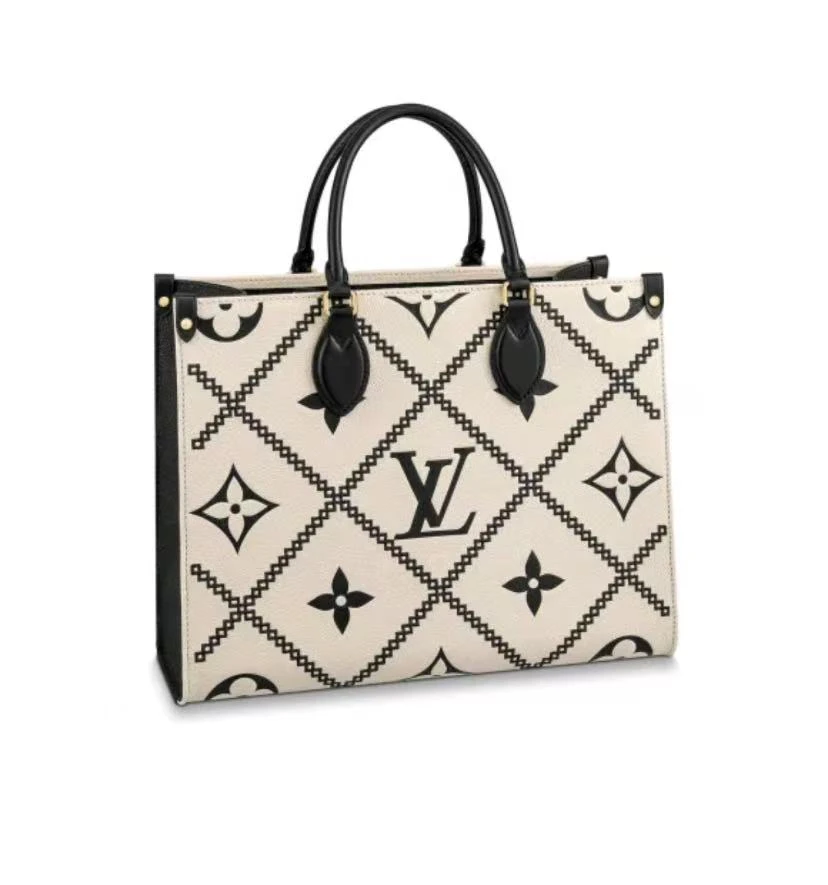 95新 LouisVuitton/路易威登  白全皮 中号onthego刺绣款（芯片款）