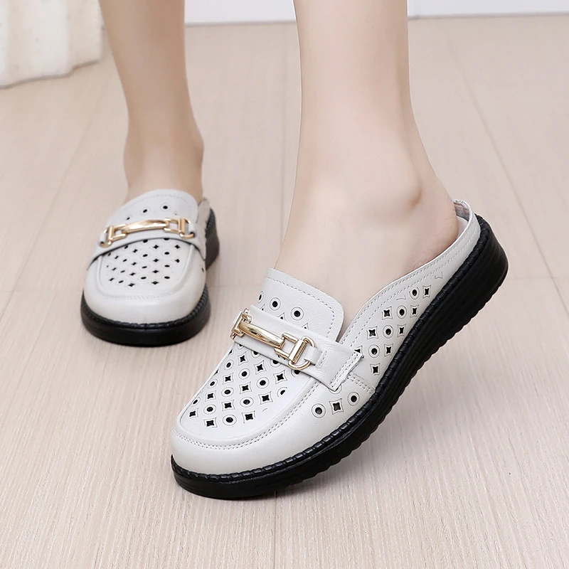 浅口休闲风纯色线缝包头时装凉鞋凉鞋单鞋软底夏季防滑洞洞鞋