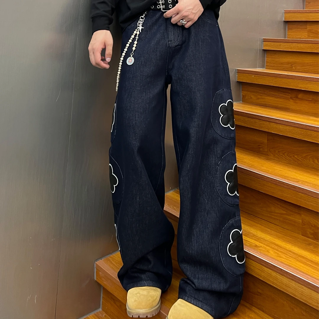 OTOTLEE秋冬新款日系复古潮牌贴皮绣莱赛尔防褪色牛仔裤百搭