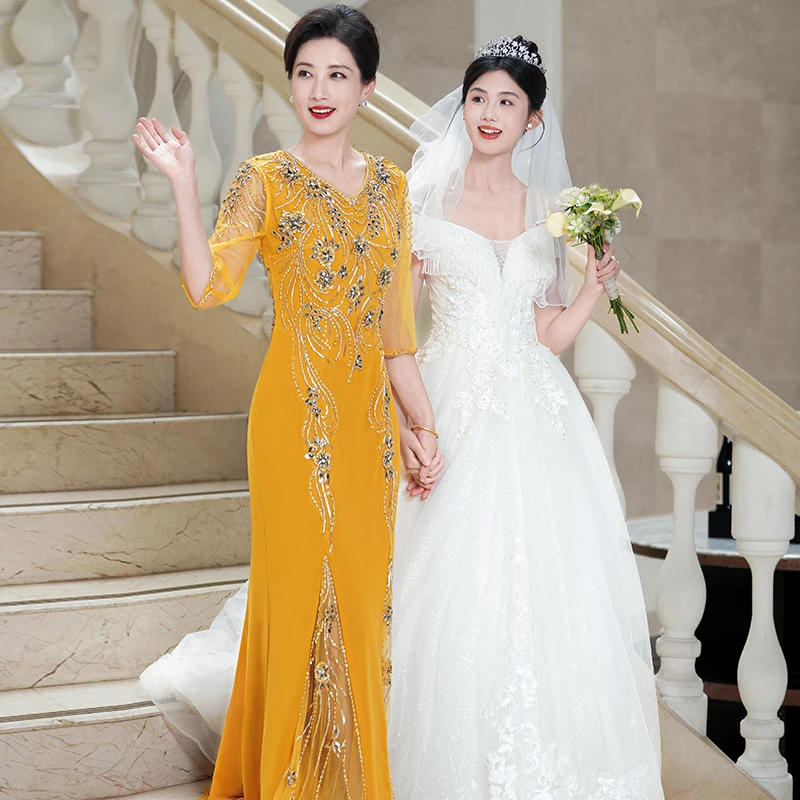 5991高端轻奢结婚喜妈妈婚宴装礼服演出年会走秀主持人鱼尾礼服裙