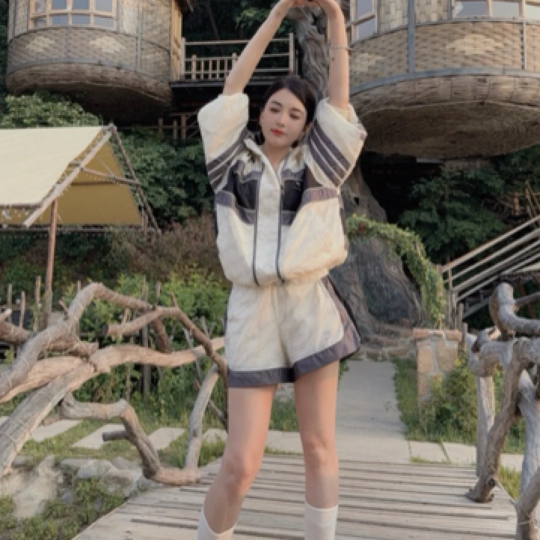 女士运动休闲防晒长袖短裤夏季新款时尚百搭薄款套装