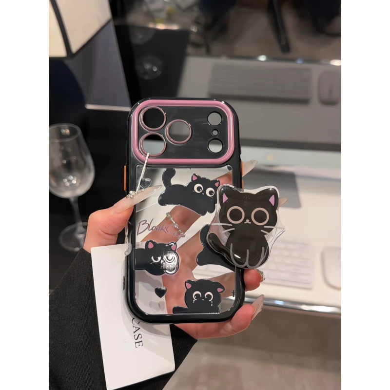 黑小猫适用苹果17p手机壳16pm奶油可爱华为p70荣耀oppo小米vivo女
