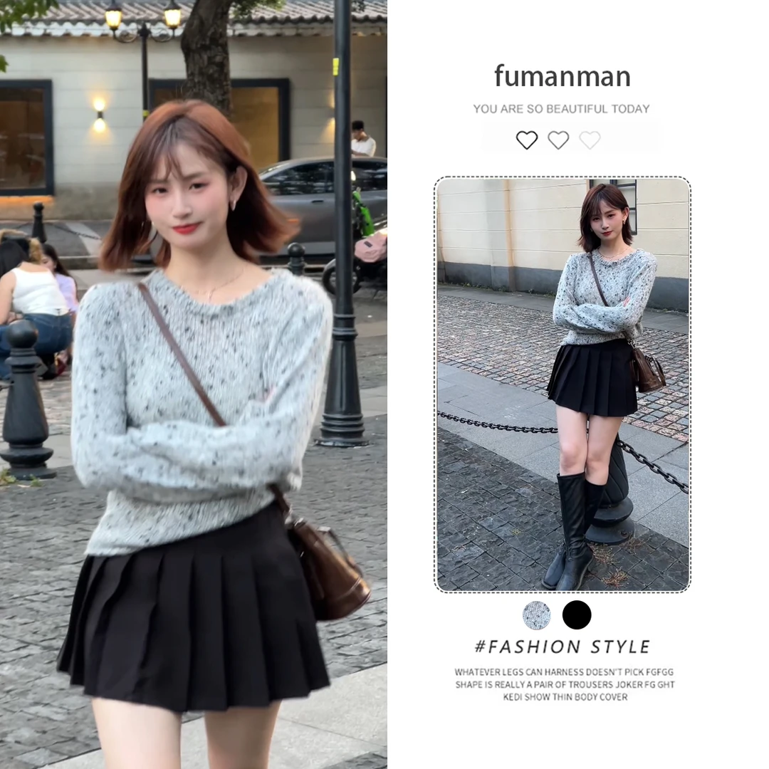 秋季套装女2025新款设计感后背绑带针织衫搭高腰显瘦百褶裙两件套