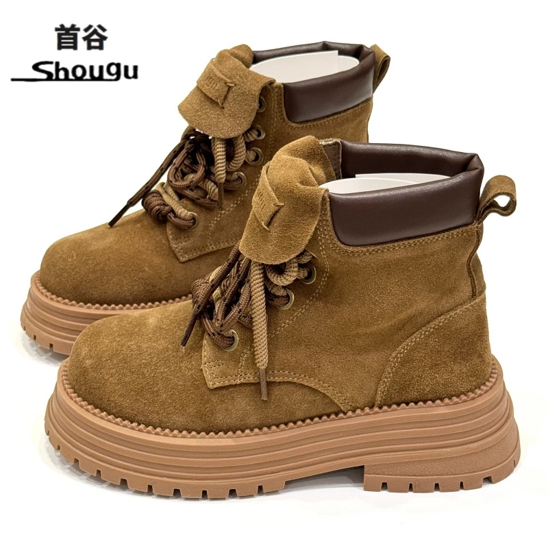 shougu/首谷马丁靴女鞋2025秋季新款复古大黄靴女户外登山靴短靴