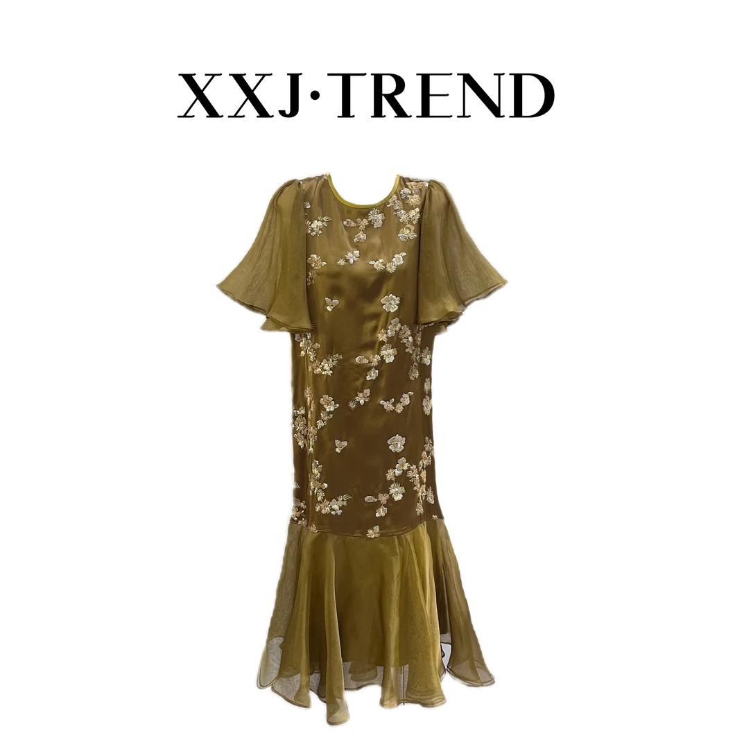 XXJ 【团圆&红标醋酸】 2025年春夏新款显瘦气质复古轻奢连衣裙7086