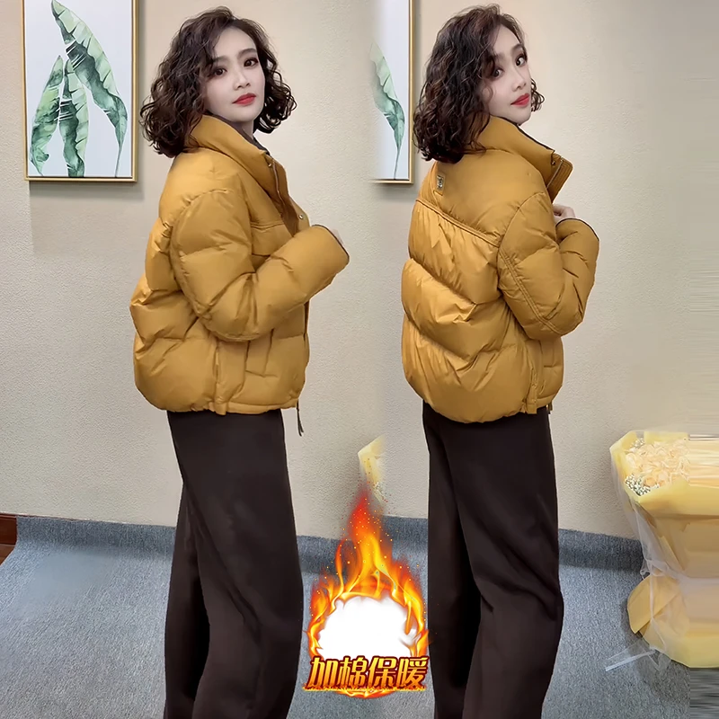 2025年冬季新款洋气减龄拼色设计感加厚短款棉服女百搭遮肉外套潮