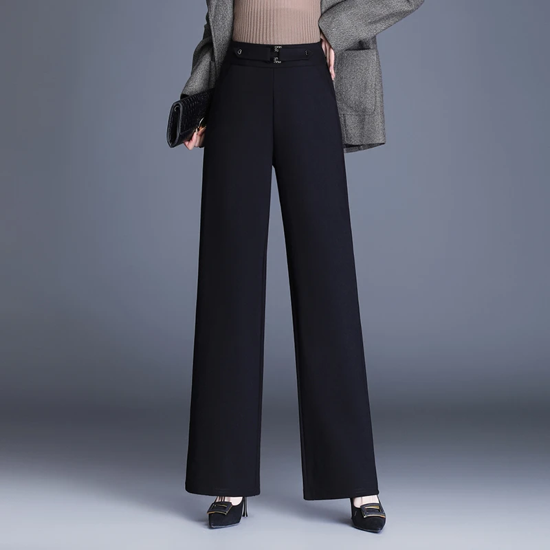 2025春夏新款阔腿裤女高腰垂感显瘦大码休闲裤黑色长裤直筒西装裤