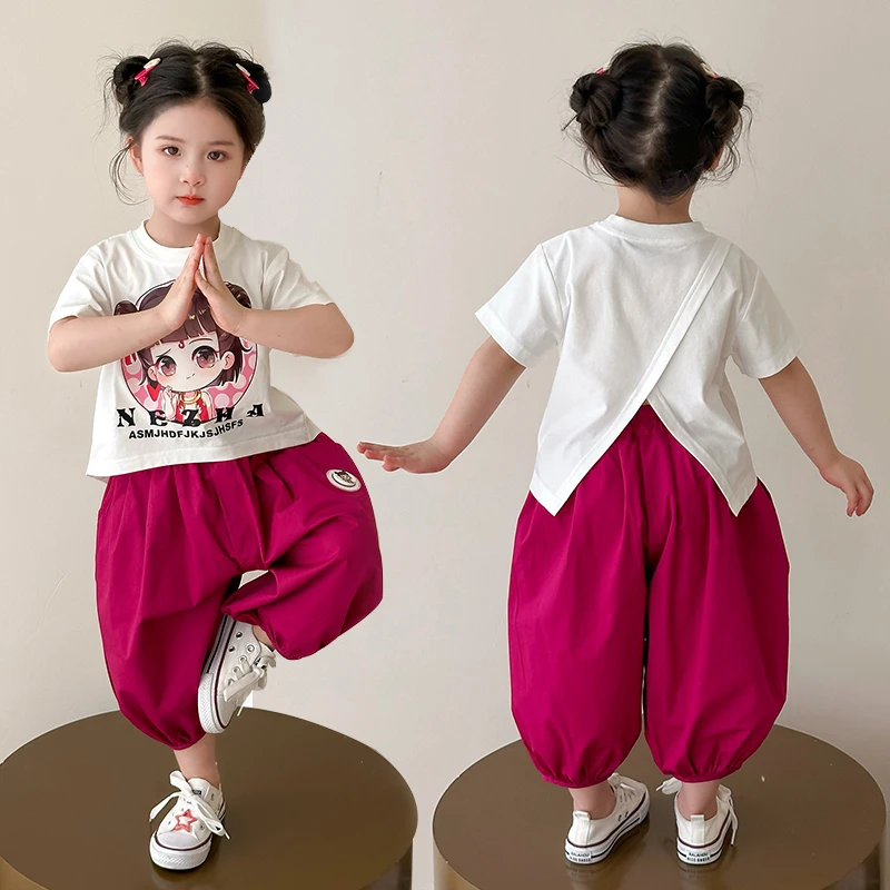 女童哪吒夏季运动套装2025新款洋气衣服儿童装夏天时髦炸街防蚊裤