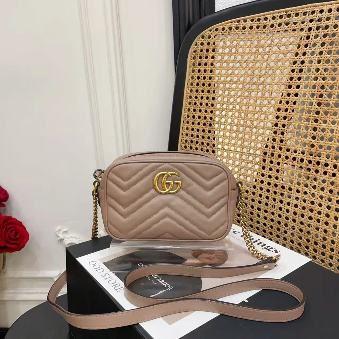 95新 Chanel/香奈儿 好好相机包小号奶茶色金扣单肩包17297954