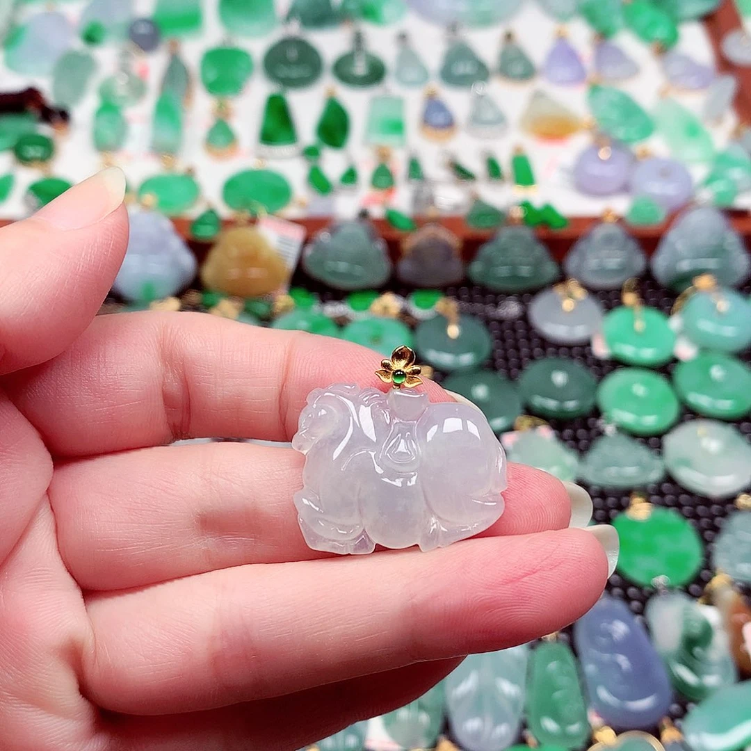 翡翠18K金镶嵌吊坠(不含链)