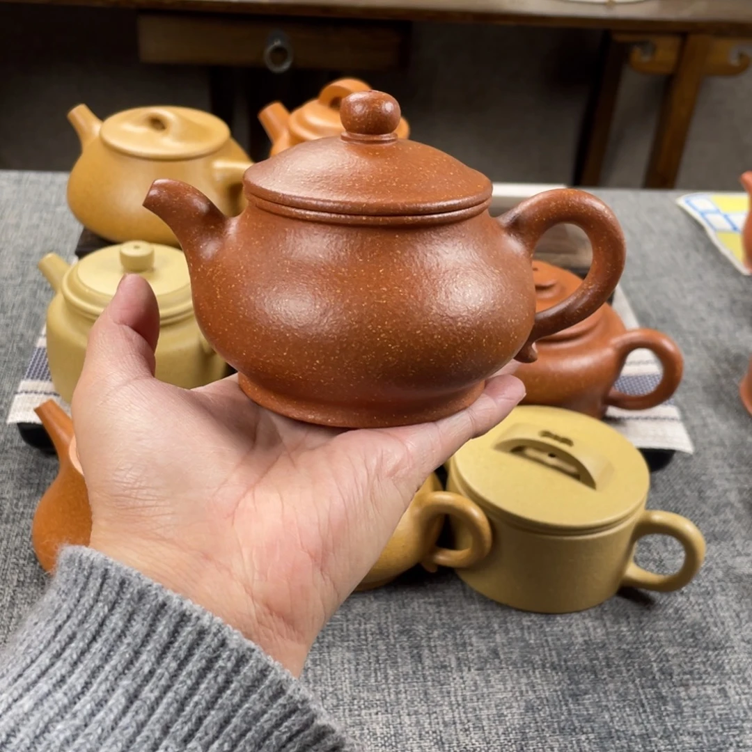 茶壶紫砂红降坡潘壶全手16目220手工泥