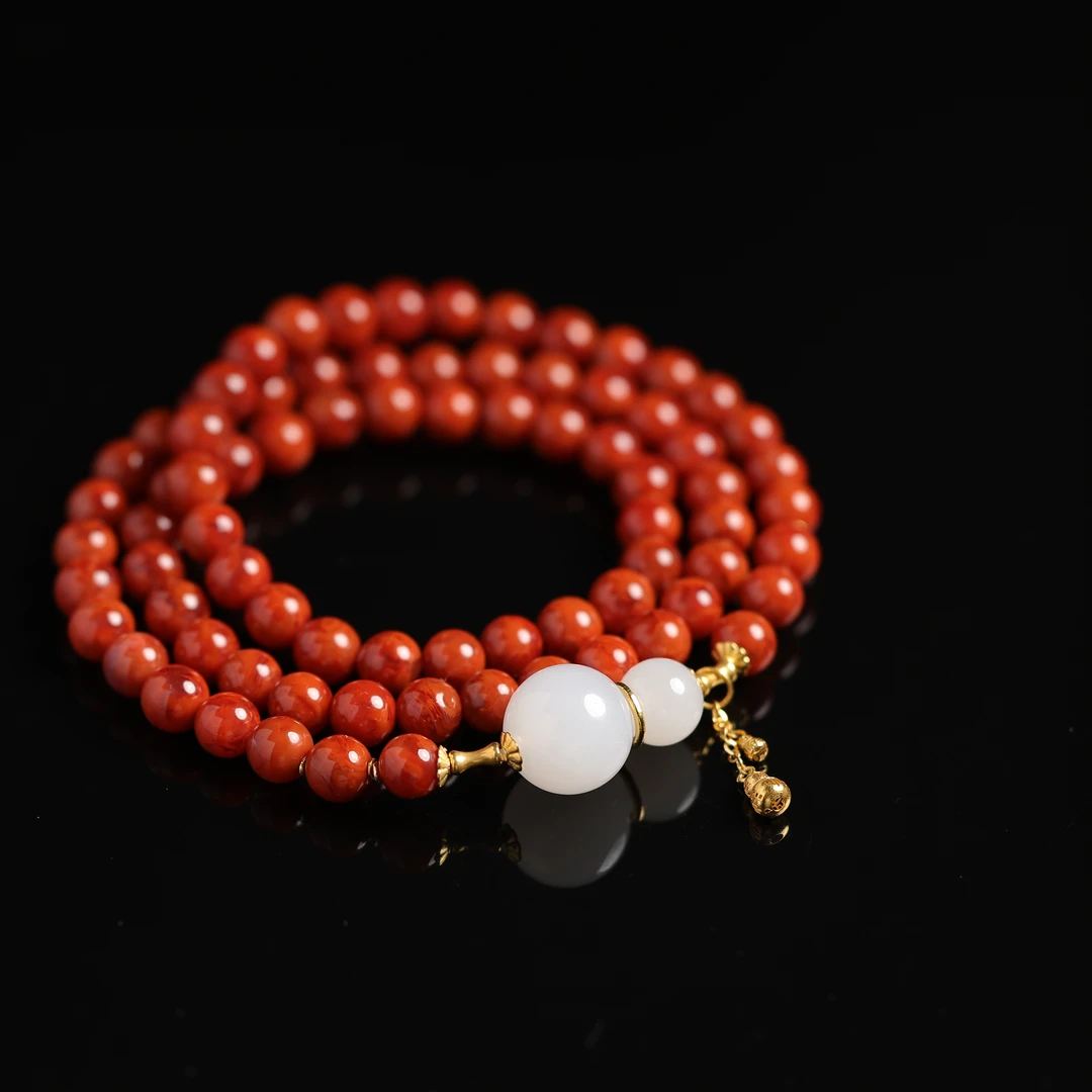 本真 | 宜心 | 严选精品天然原矿南红火焰纹5mm+项链