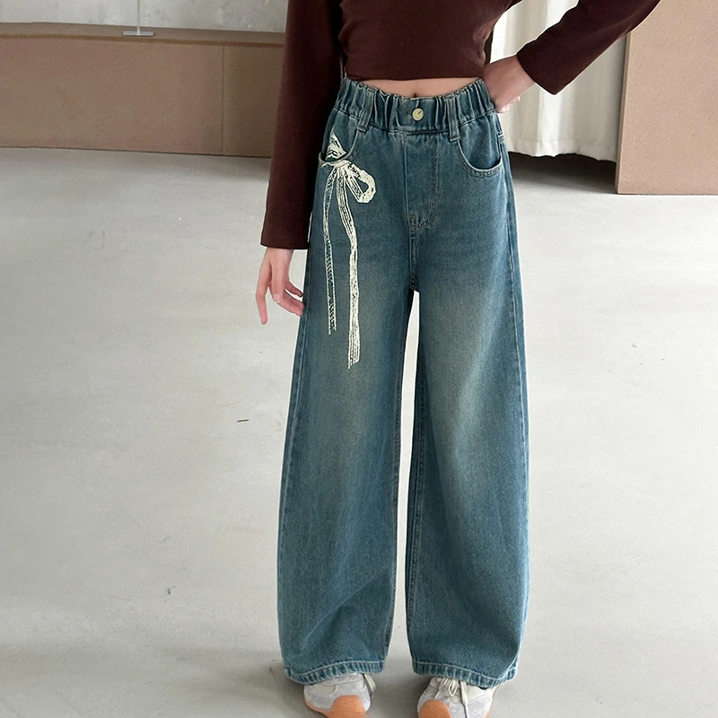 儿童秋装2025年新款大女童装宽松裤子春秋款牛仔裤秋季阔腿直筒裤