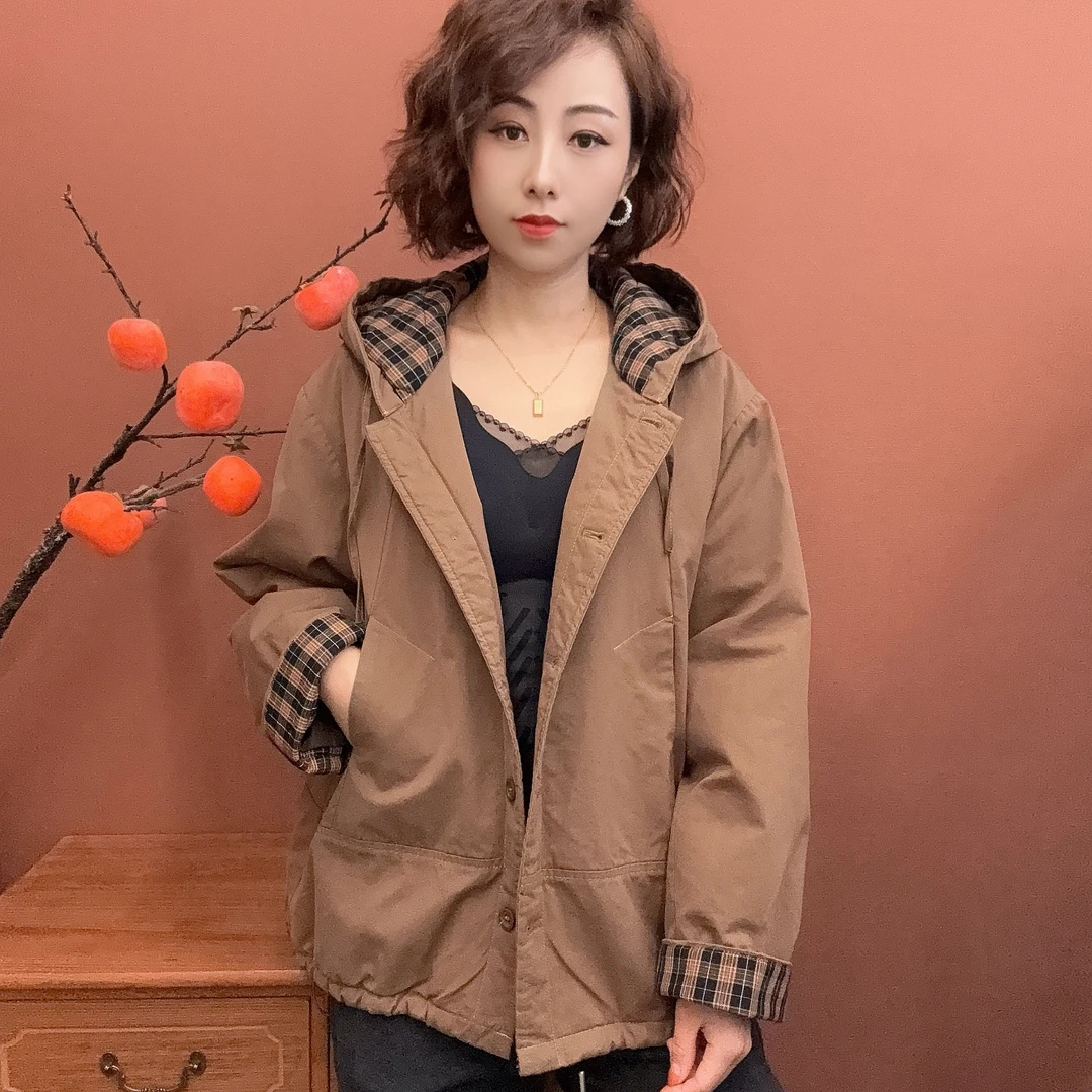 9991 带帽宽松棉服外套秋季休闲百搭连帽流光风通勤女外套棉衣