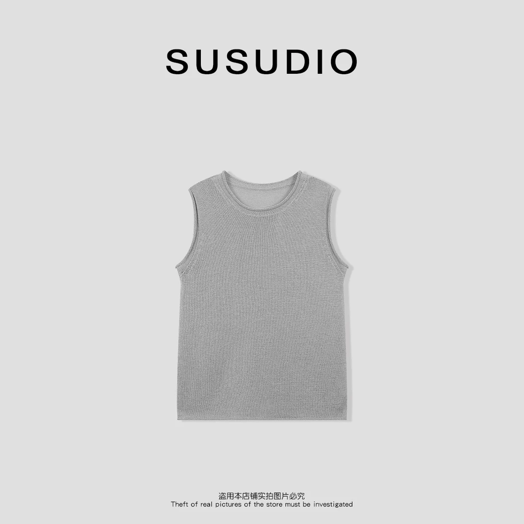 SUSUDIO和纸纱修身显瘦百搭圆领无袖外穿背心00026