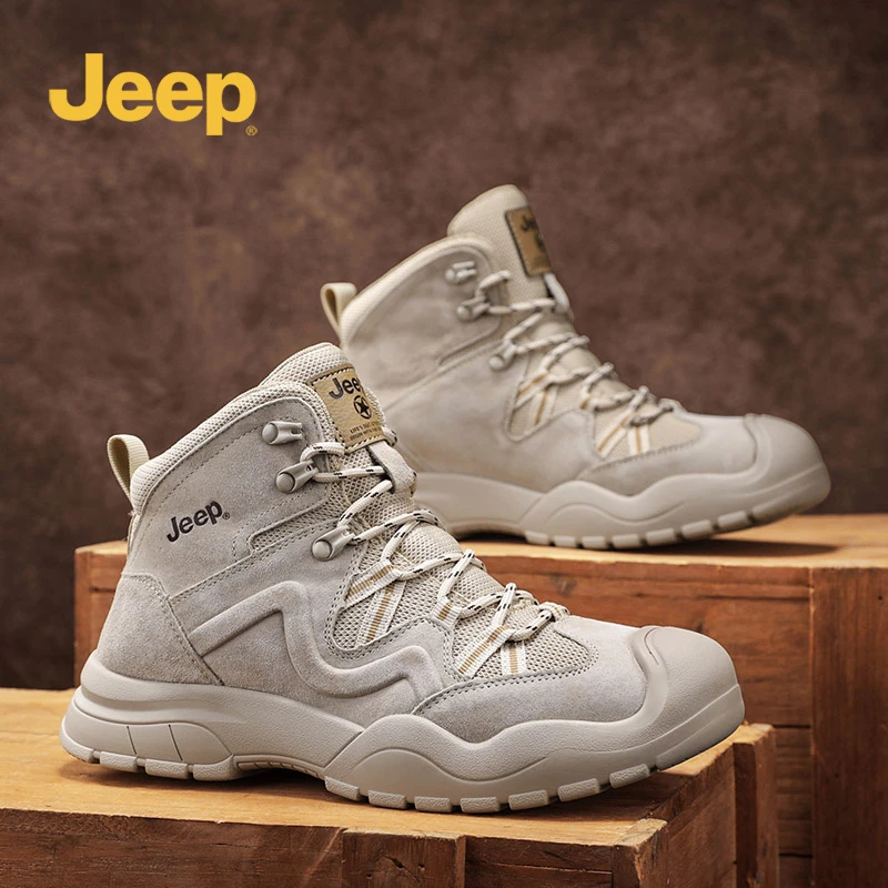 jeep吉普高帮男鞋2025新款春秋工装靴百搭真皮户外中帮马丁靴子男