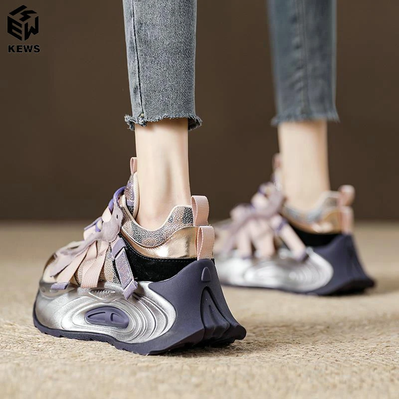 厚底增高紫色老爹鞋厚底松糕鞋女春季2025新款女鞋增高水钻休闲鞋