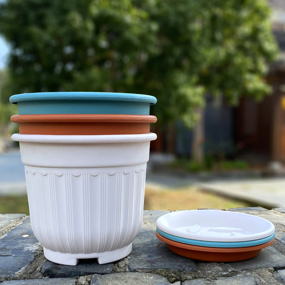 欧式罗马盆仿陶树脂花盆透气新款竖纹浮雕加厚阳台露台树脂花盆