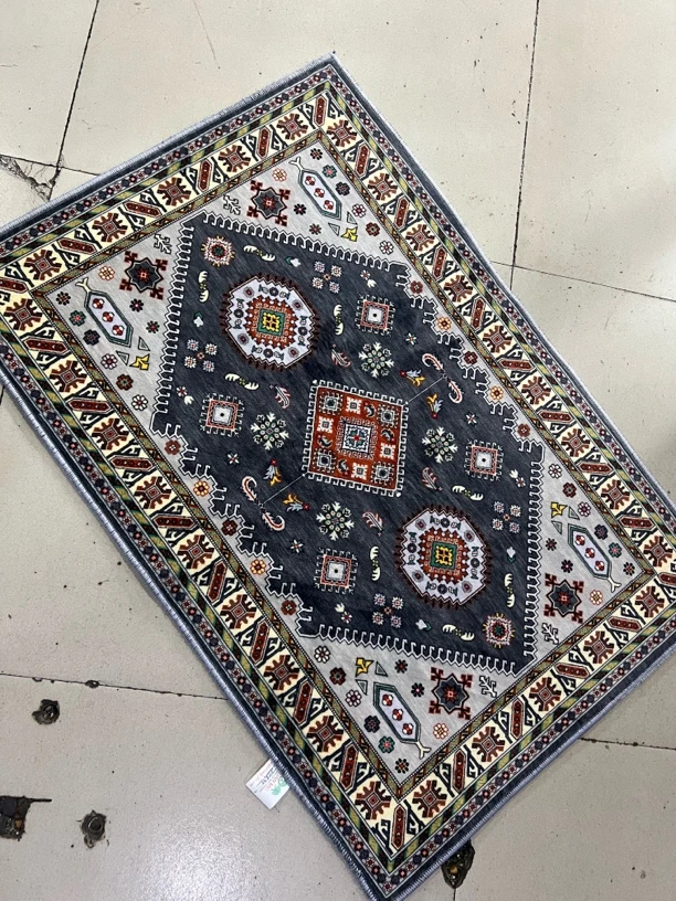 美式复古风格天鹅绒防滑地毯适用于卧室客厅家用