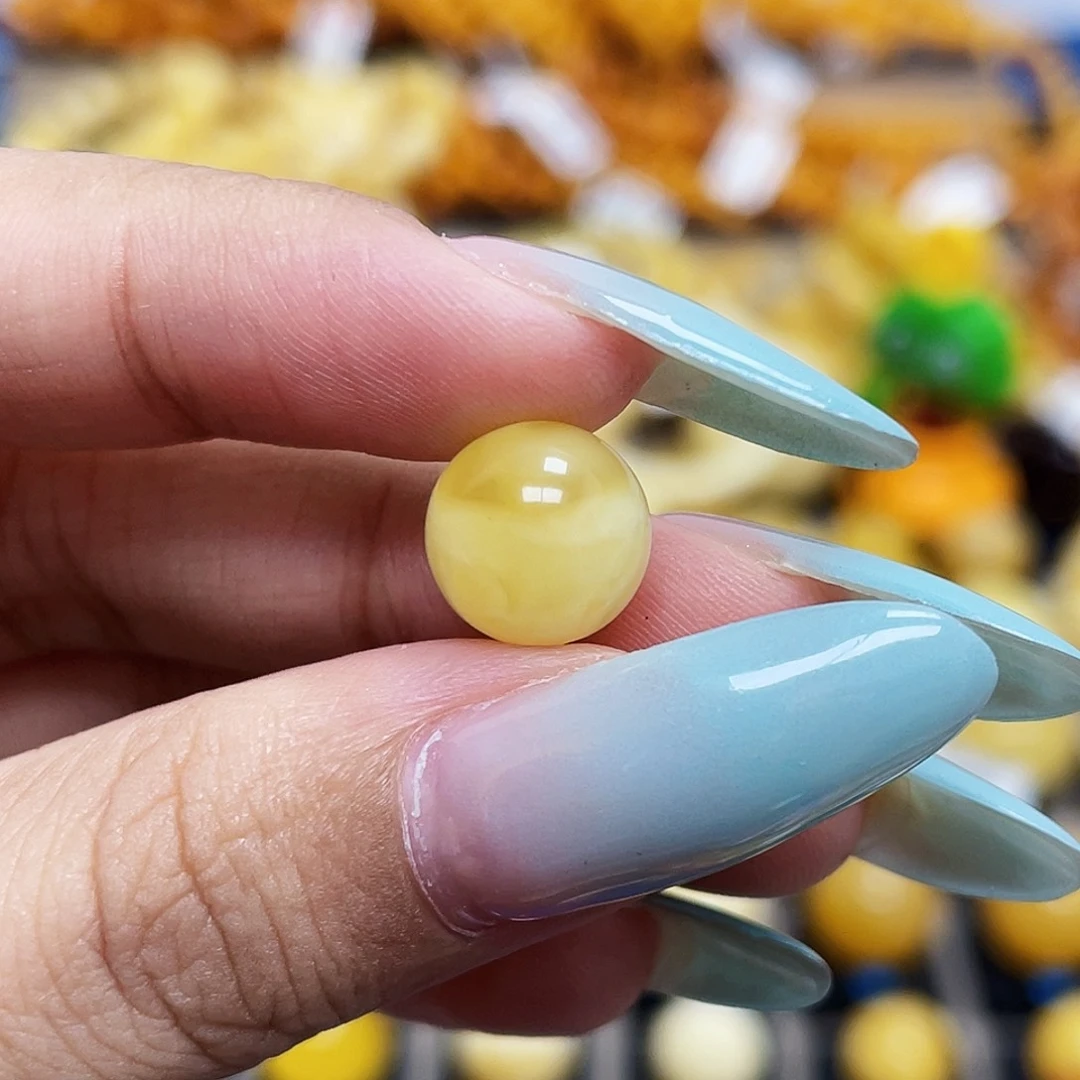 未镶嵌琥珀珠宝奇石9.9mm圆珠瑕