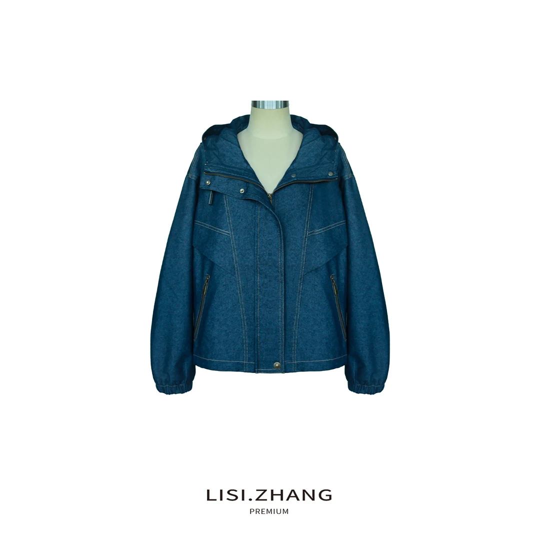 LISI.ZHANG--【连帽牛仔外套】蝙蝠廓形立体雪花牛仔宽松短外套