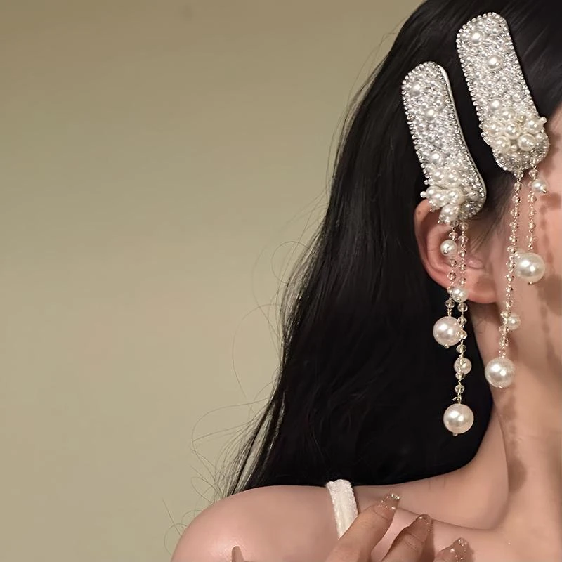 野心家原创【珍珠瀑布】新中式气质珍珠流苏发夹女小众民族风发饰