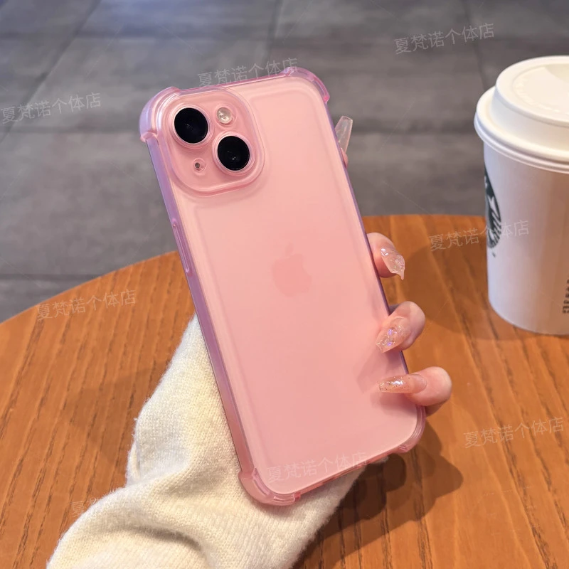适用苹果15四角气囊防摔手机壳iphone16硅胶高颜值高级感肤感冰雾