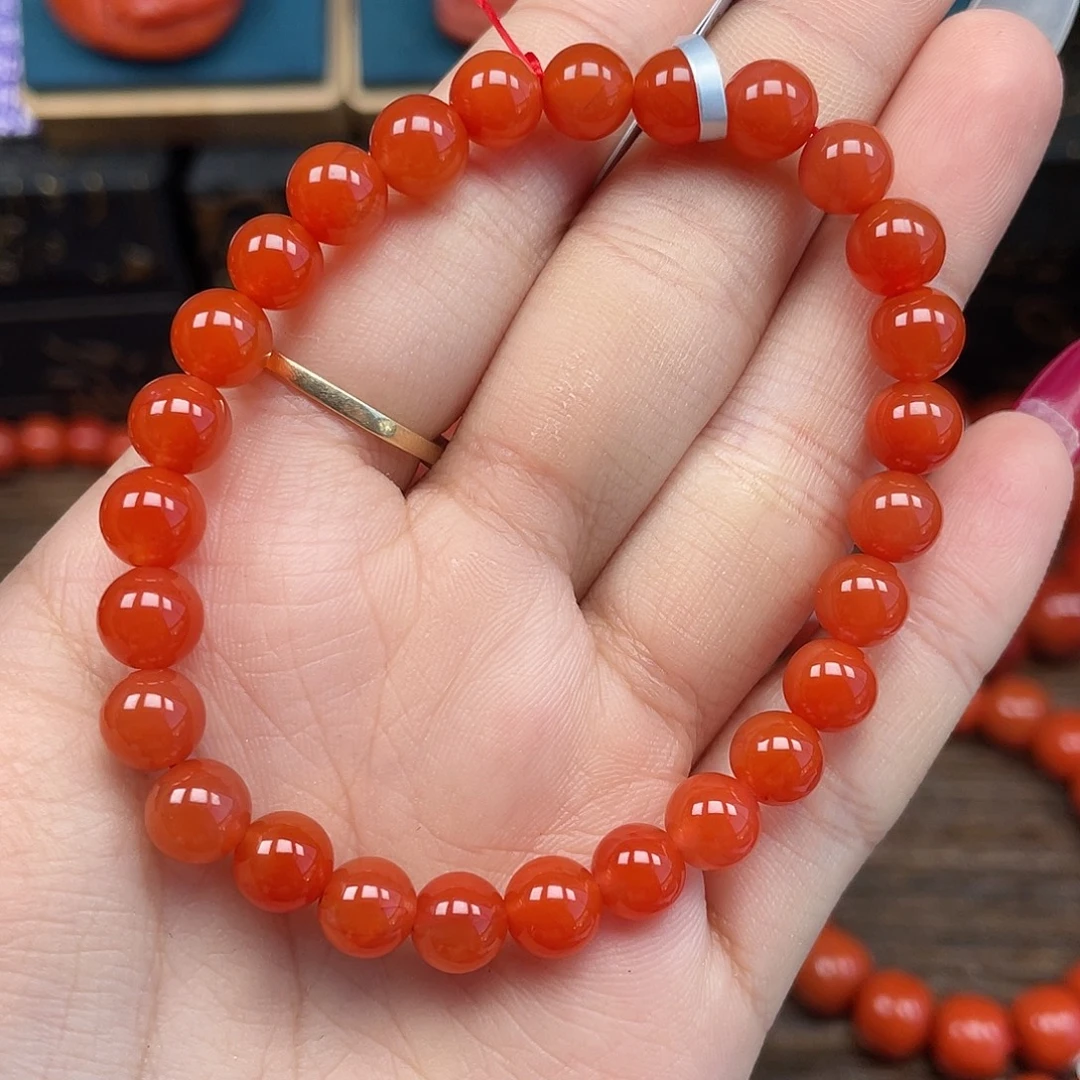 南红玛瑙未镶嵌手串保山河湾冰红起荧光卡7mm+