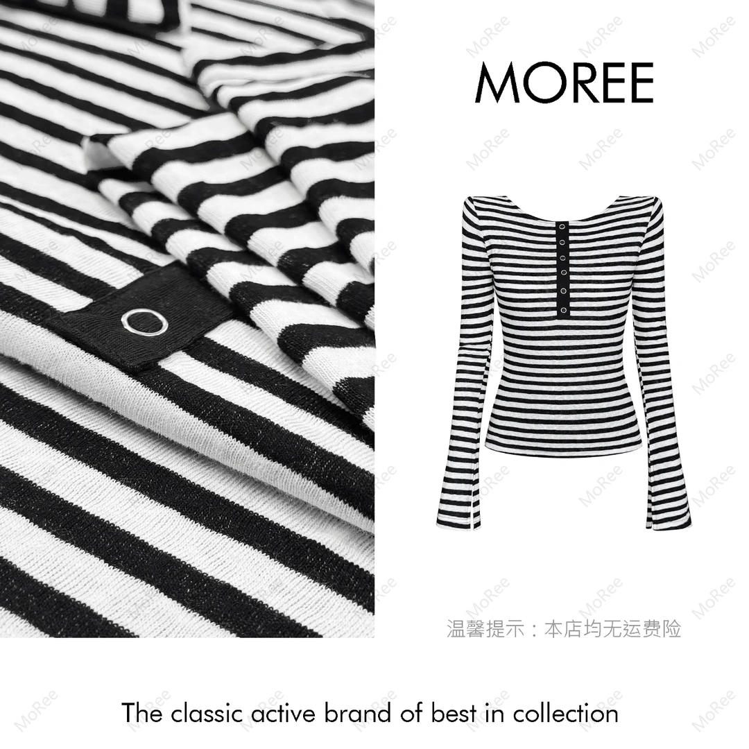 【MOREE】Modèle d’automne微喇袖设计感条纹上衣-Z6213