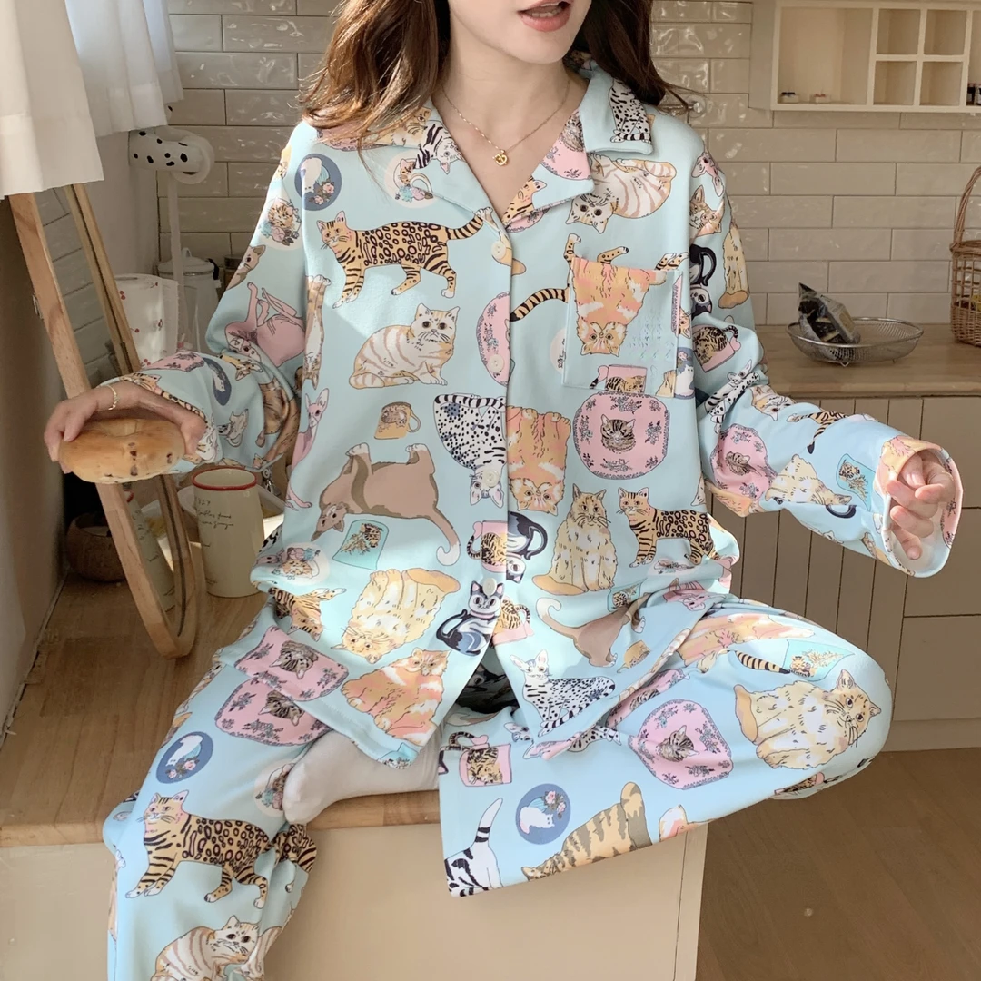 冬季新款睡衣翻领休闲可外穿加厚加绒长袖长裤两件套